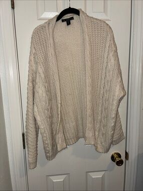 Open-Front Cable Knit Cardigan Sweater - Cream